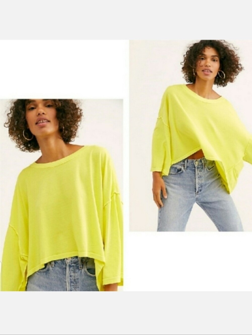 Free People Neon Yellow Cropped Long Sleeve Top